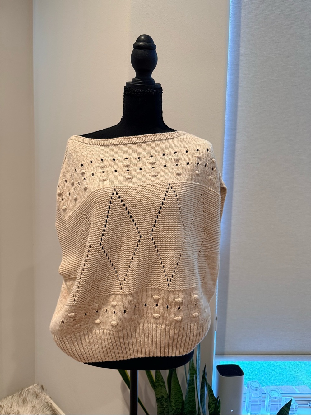 Jessica Simpson Cream Off-Shoulder Knit with Diamond Openwork